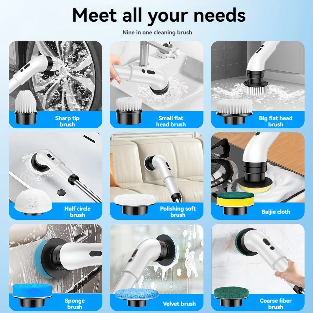 Revolutionize Your Cleaning Experience with the 9-in-1 Wireless Electric Cleaning Brush for Effortless Kitchen and Bathroom Maintenance