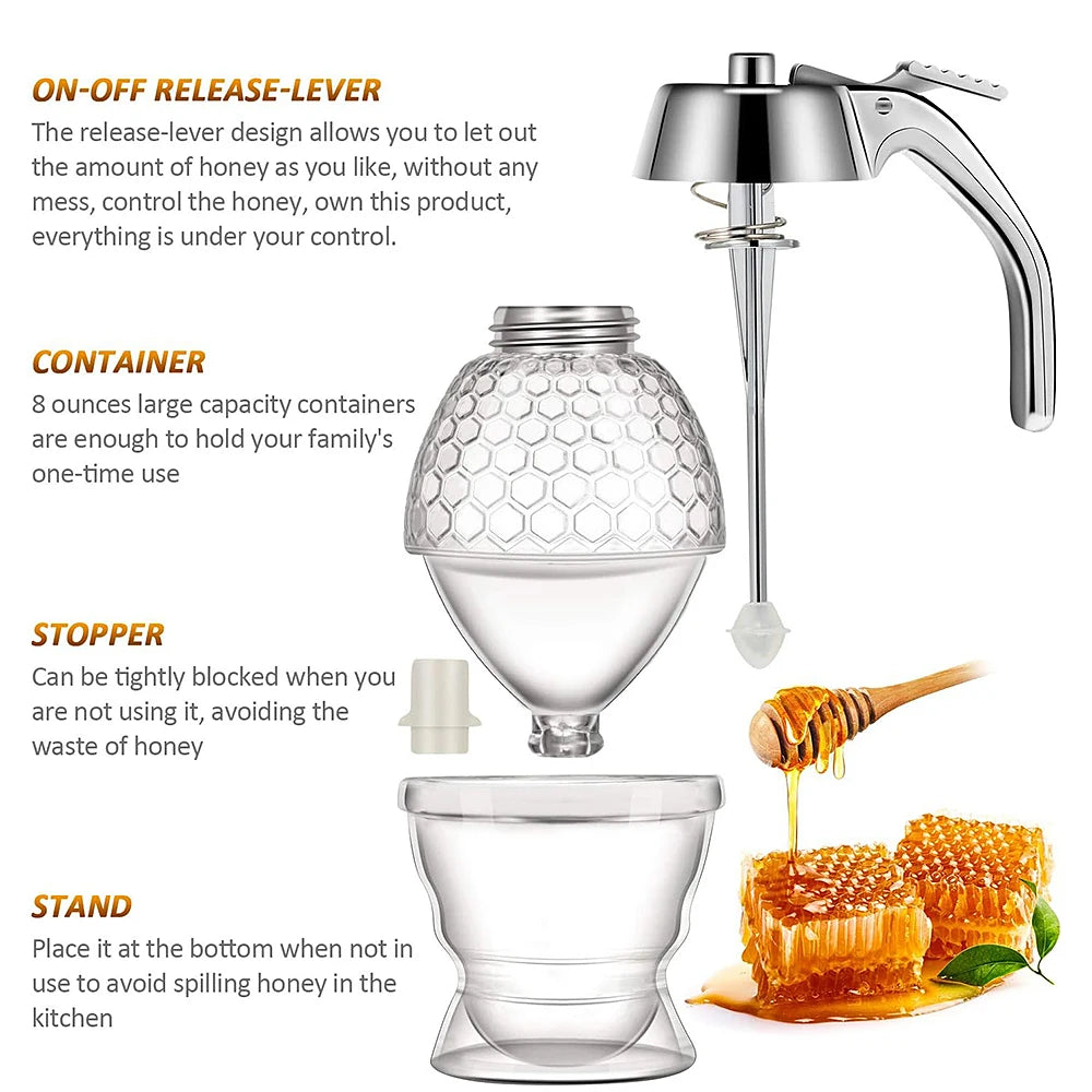 The Ultimate No Drip Acrylic Honey Pourer with Stand - Effortless Dispenser for Honey, Juice & Syrup!