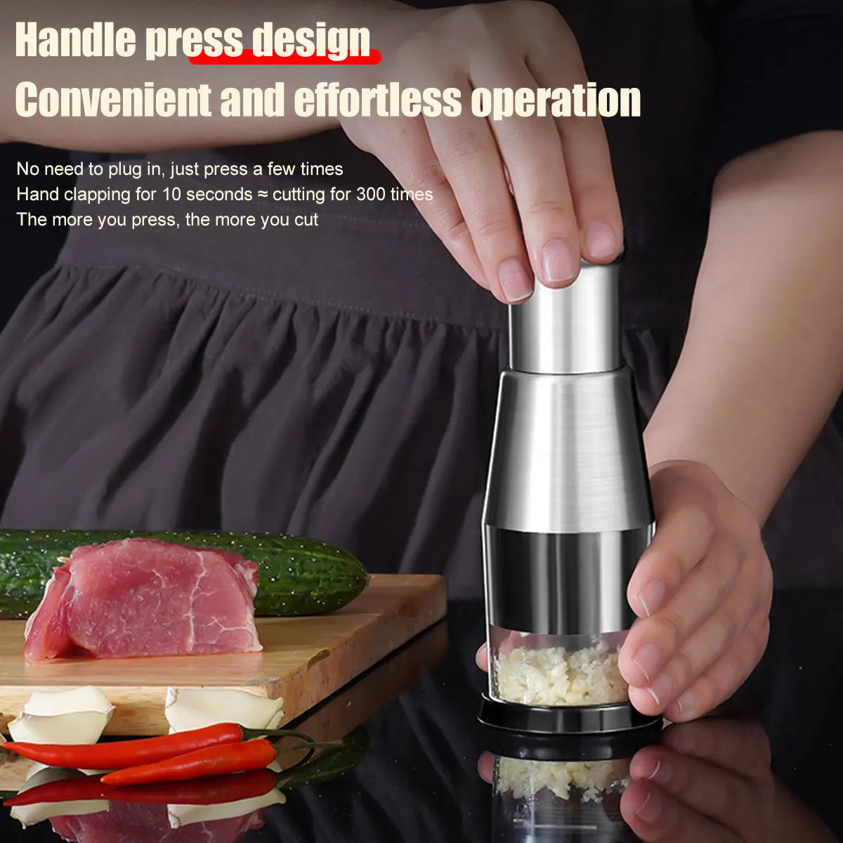 Efficient Stainless Steel Garlic Chopper - Manual Masher for Effortless Kitchen Preparation