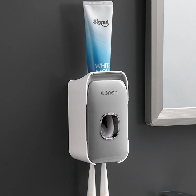 Effortless Automatic Toothpaste Dispenser: The Ultimate Wall-Mounted Bathroom Organizer with Toothbrush Holder for a Cleaner, Clutter-Free Routine
