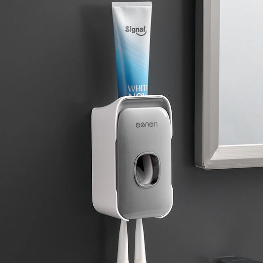 Effortless Automatic Toothpaste Dispenser: The Ultimate Wall-Mounted Bathroom Organizer with Toothbrush Holder for a Cleaner, Clutter-Free Routine