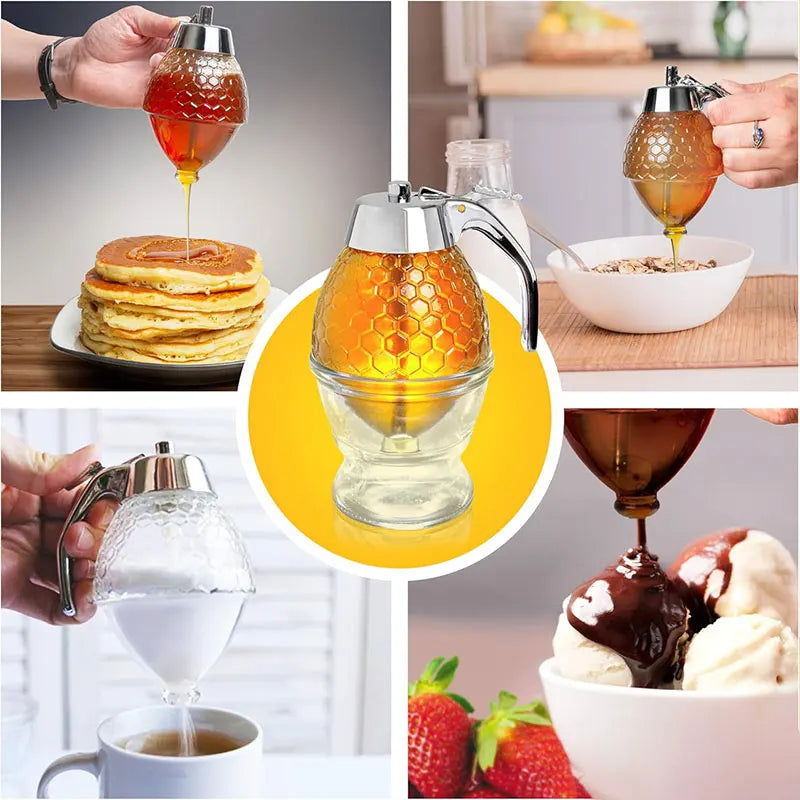 The Ultimate No Drip Acrylic Honey Pourer with Stand - Effortless Dispenser for Honey, Juice & Syrup!