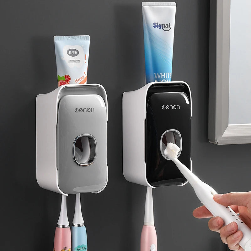 Effortless Automatic Toothpaste Dispenser: The Ultimate Wall-Mounted Bathroom Organizer with Toothbrush Holder for a Cleaner, Clutter-Free Routine