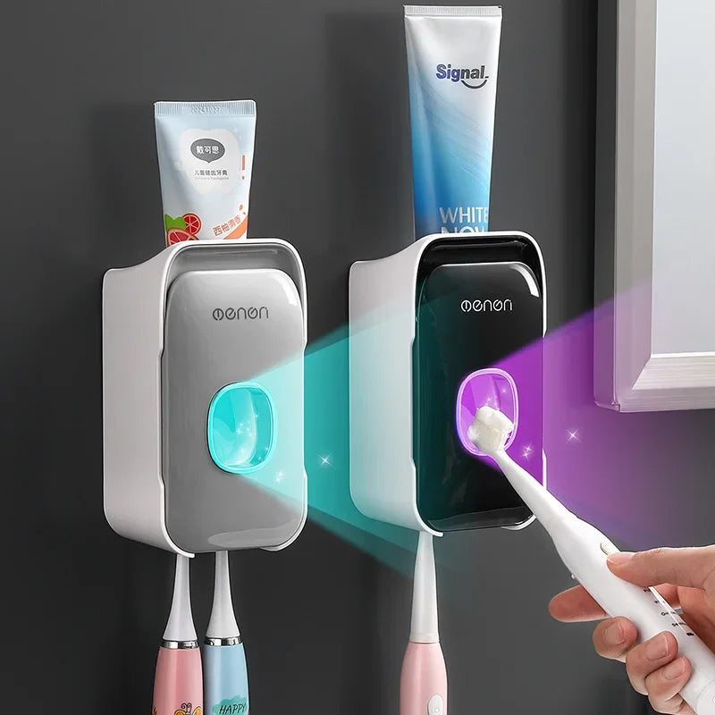 Effortless Automatic Toothpaste Dispenser: The Ultimate Wall-Mounted Bathroom Organizer with Toothbrush Holder for a Cleaner, Clutter-Free Routine