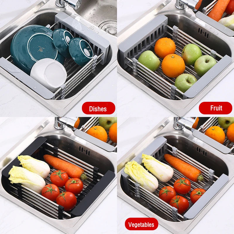Revolutionize Your Kitchen with the Adjustable Stainless Steel Sink Drain Rack – Ideal for Effortless Drying of Fruits, Vegetables, and Dishes!