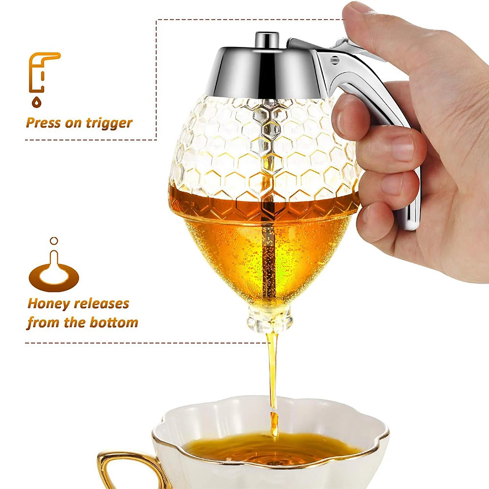 The Ultimate No Drip Acrylic Honey Pourer with Stand - Effortless Dispenser for Honey, Juice & Syrup!