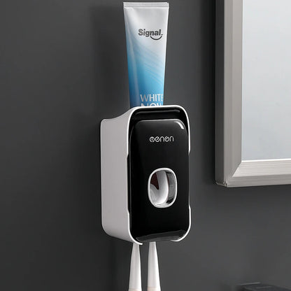 Effortless Automatic Toothpaste Dispenser: The Ultimate Wall-Mounted Bathroom Organizer with Toothbrush Holder for a Cleaner, Clutter-Free Routine