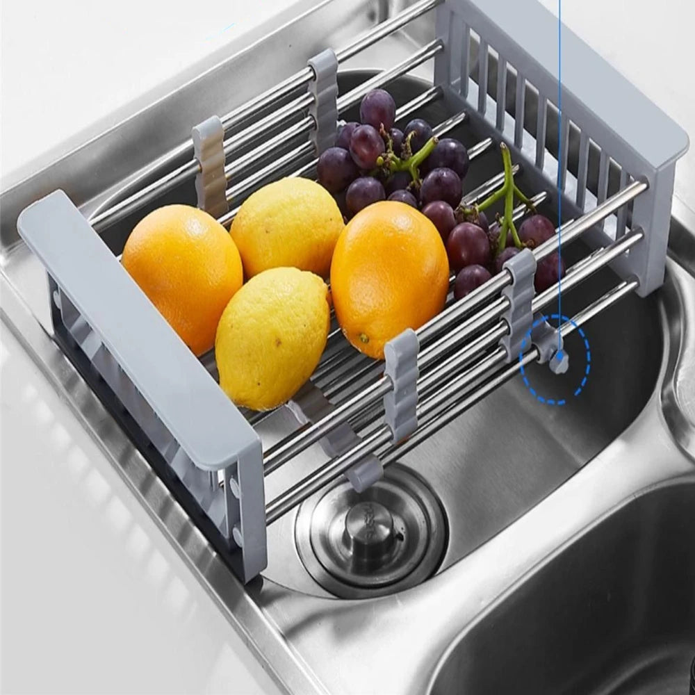 Revolutionize Your Kitchen with the Adjustable Stainless Steel Sink Drain Rack – Ideal for Effortless Drying of Fruits, Vegetables, and Dishes!