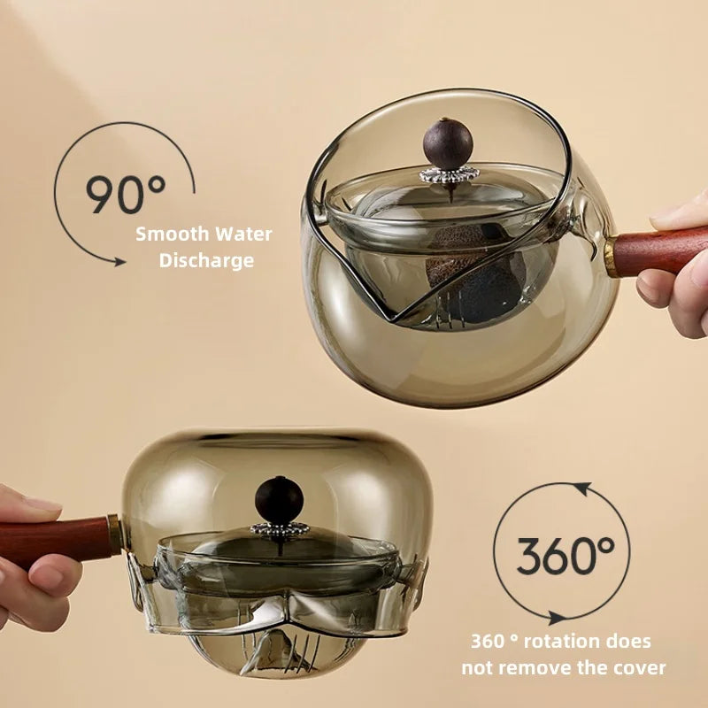 Experience the Art of Tea with Our Elegant Rotating Glass Teapot – Perfect for Kung Fu Brewing and Visual Tea Performances!