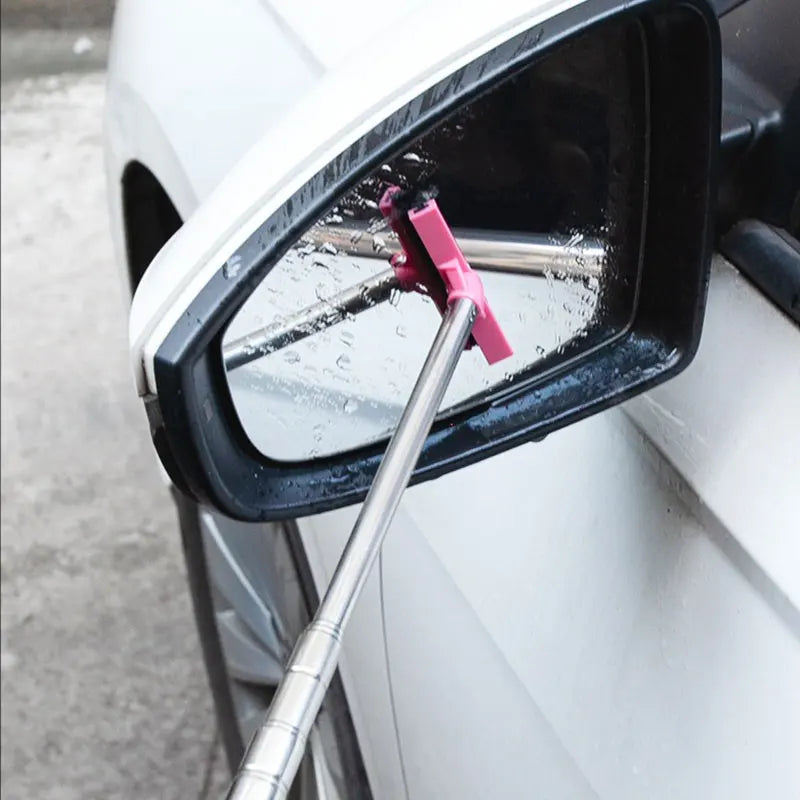 98Cm Car Rearview Mirror Wiper Stainless Steel Telescopic Retractable Layered Brush Head Auto Mirror Wash Cleaning Brush Wiper
