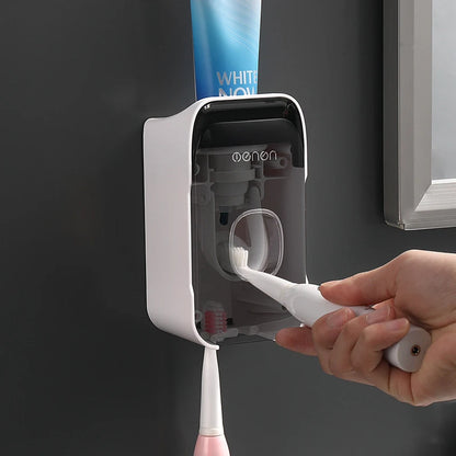 Effortless Automatic Toothpaste Dispenser: The Ultimate Wall-Mounted Bathroom Organizer with Toothbrush Holder for a Cleaner, Clutter-Free Routine