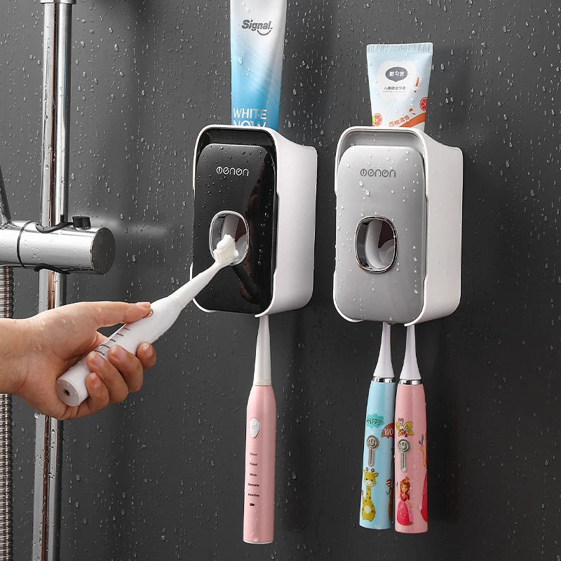 Effortless Automatic Toothpaste Dispenser: The Ultimate Wall-Mounted Bathroom Organizer with Toothbrush Holder for a Cleaner, Clutter-Free Routine